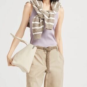 Brunello Cucinelli  Ribbed Jersey Lilac Monili Ruffle Sleeveless Top Size S